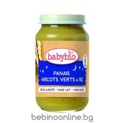 BABYBIO Зеленчук. пюре Пащърнак, Зелен фасул, Ориз 8+м. 200г