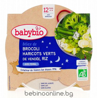 BABYBIO Меню ЛЕКА НОЩ Броколи,Фасул,Пъщарнак,Ориз 12+м. 230г