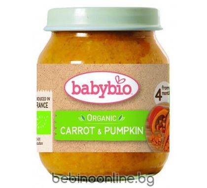 BABYBIO Био зеленчуково пюре с Морков и тиква 130 г, 