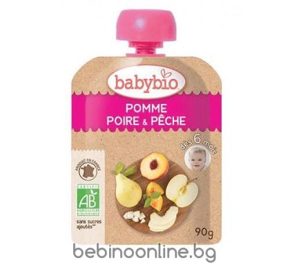 BABYBIO БИО ПАУЧ Ябълка, Праскова и Круша +6 мес. 90г 