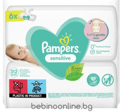 PAMPERS Sensitive Fragrance Free Бебешки мокри кърпички 6x52 бр