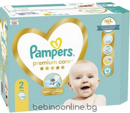 PAMPERS PREMIUM CARE  ПЕЛЕНИ  2( 4-8кг.) 136 бр.КАШОН