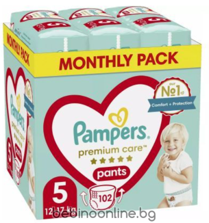 PAMPERS PREMIUM CARE ГАЩИЧКИ  Размер 5  (12-17)102 бр КАШОН