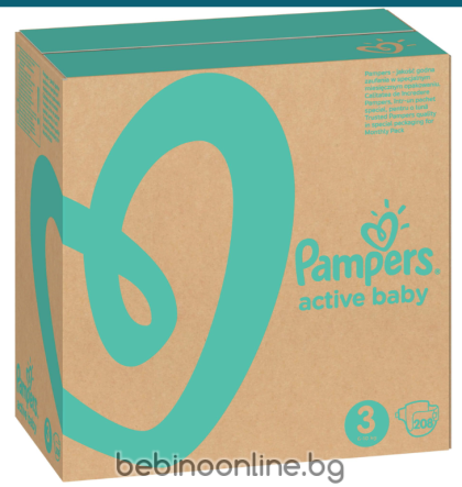 PAMPERS ПЕЛЕНИ  Active Baby Размер 3 (6-10)- 208 бр КАШОН 