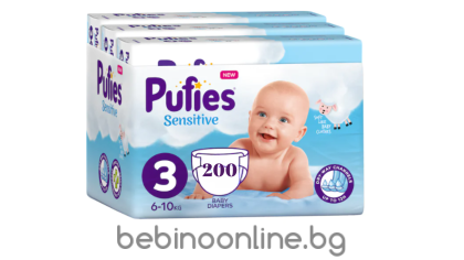 PUFIES SENSITIVE  3 Midi, МЕСЕЧЕН ПАКЕТ, 6-10 кг, 200броя