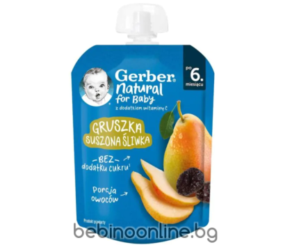 NESTLE GERBER  Пауч Плодова закуска с круша и сушени сливи 6м+ 80 гр