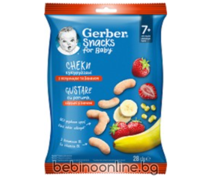 GERBER Царевичен снaкс с ягода и банан  28 g, за 7+ месеца