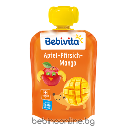 BEBIVITA  плодова закуска  ПАУЧ ябълка с манго и праскова 12М+ 90 г.1411