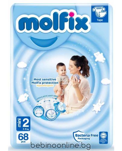 MOLFIX  ПЕЛЕНИ размер  2 (3-6кг.) 68бр.+подарък мокри кърпи