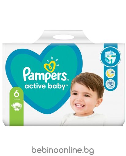 PAMPERS ACTIVE BABY  пелени  размер 6 (13-18кг.)– 96 броя