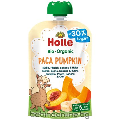 HOLLE ПАУЧ Био пюре тиква, праскова, банан и овесени ядки 100г. 6м+