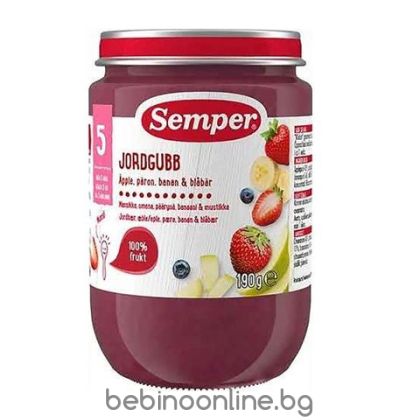 SEMPER  пюре Ягода с ябълка, круша, банан и боровинка, 100% плод, 5м, 190 гр. 9834