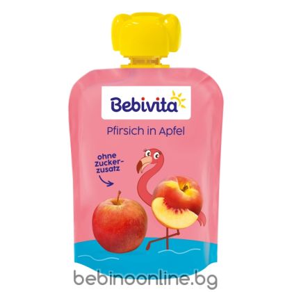 BEBIVITA плодова закуска ПАУЧ ябълка и праскова 12 м + 90 г. 19057