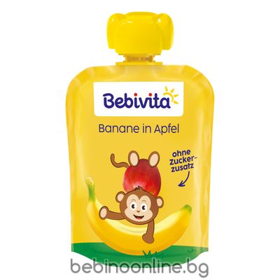 BEBIVITA  плодова закуска  ПАУЧ ябълка с банан 4М+ 90 г. 19059