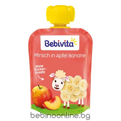 BEBIVITA  плодова закуска  ПАУЧ ябълка с банан и праскова 12М+ 90 г. 19060