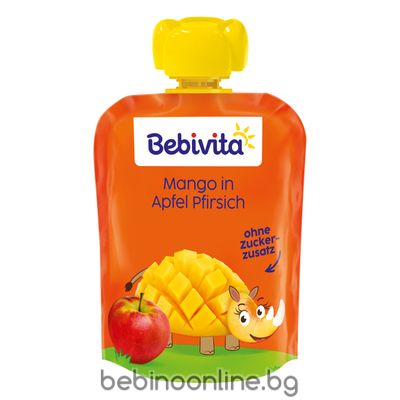 BEBIVITA  плодова закуска  ПАУЧ ябълка с манго и праскова 12М+ 90 г. 19062