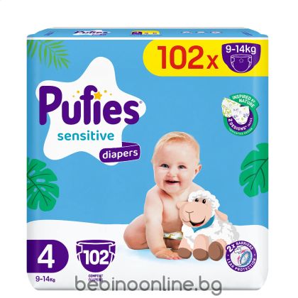 PUFIES SENSITIVE ПЕЛЕНИ 4- Maxi (9-14 кг) 102 бр. (MEGA Pack)