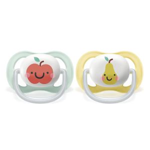PHILIPS AVENT  Ultra Air Happy ортодонтични залъгалки 0-6м с декорация Ябълка и Круша 2 бр.0519.01