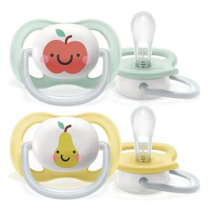 PHILIPS AVENT  Ultra Air Happy ортодонтични залъгалки 0-6м с декорация Ябълка и Круша 2 бр.0519.01