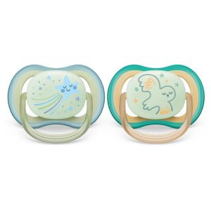 PHILIPS AVENT Ортодонтични залъгалки Ultra Air Night  2 бр.0-6 м. Звезда и Сова 2 бр. 0519.010