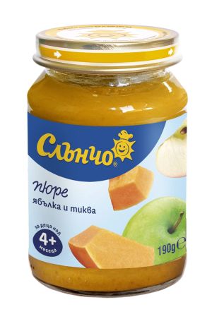 СЛЪНЧО бебешко  пюре „Ябълка и тиква“190г. 4037