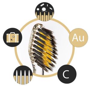 NANO-B Четка за зъби  със злато и въглен кристал, 1 бр/зелена,розова,прозрачна/