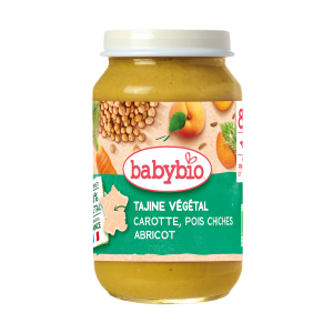 BABYBIO БИО Био бебешко пюре Тажин /глинен гювеч/със зеленчуци, булгур, кайсии (8+ месеца) - 200г 