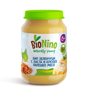 BIO NINO  Био пюре Зеленчуци с паста и крехко пилешко месо 8м+ 190г