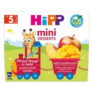 HIPP бебешко пюре мини-десерт Праскова, Манго и Ябълка (5+ месеца), 4×100 гр.5805