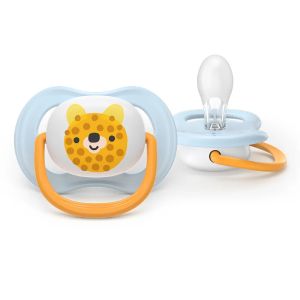 AVENT Ultra Air Happy залъгалки ортодонтски, силикон, 0-6м, с дизайн мече/портокал, в кутия за стерилизиране 0637.001  