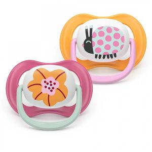 AVENT Ultra Air Happy залъгалки ортодонтски, силикон,6-18м, с дизайн калинка/цвете, в кутия за стерилизиране 0640.001