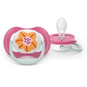 AVENT Ultra Air Happy залъгалки ортодонтски, силикон,6-18м, с дизайн калинка/цвете, в кутия за стерилизиране 0640.001