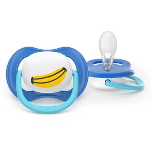 AVENT Ultra Air Happy залъгалки ортодонтски, силикон,6-18м, с дизайн банан/маймунка, в кутия за стерилизиране 0639.001