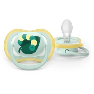 AVENT Ultra Air Happy залъгалки ортодонтски, силикон 0-6м, с дизайн тигър/листо, в кутия за стерилизиране 0642.001
