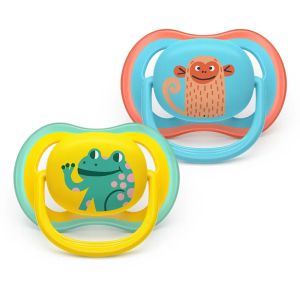 AVENT Ultra Air Happy залъгалки ортодонтски,18м+, с дизайн маймунка/жаба , в кутия за стерилизиране 0653.001
