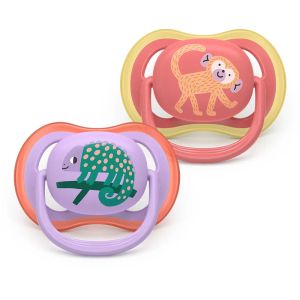 AVENT Ultra Air Happy залъгалки ортодонтски,18м+, с дизайн маймунка/хамелеон, в кутия за стерилизиране 0654.001