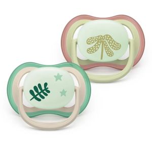 AVENT Ultra Air NightTime,ортодонтски силиконови залъгалки 6-18м., с дизайн ,в кутия за стерилизиране0661.001