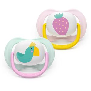 AVENT Ultra Air Happy   залъгалки ортодонтски 0-6м, с дизайн папагал/ягода  в кутия за стерилизиране 0638.001
