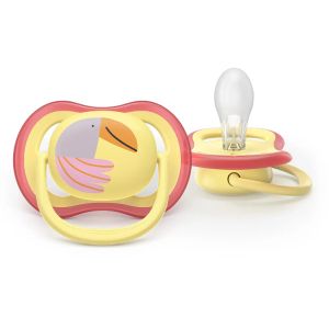 AVENT Ultra Air залъгалки  ортодонтски, силикон, 0–6 м., 2 бр., дизайн папагал/пеперуда, в кутия за стерилизиране 0644.001