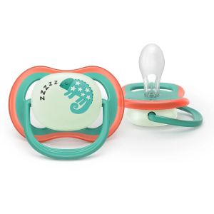 Philips AVENT ортодонтски светещи  силиконови залъгалки Ultra Air , 6-18м, с картинки, в кутия за стерилизиране 0659.001