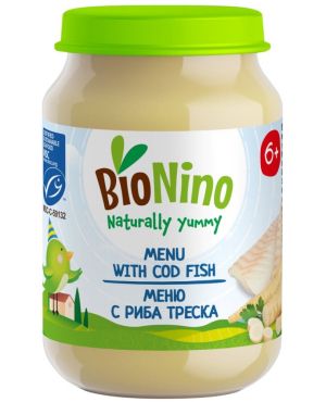 BIO NINO Био  бебешко пюре Риба треска със зеленчуци, 6 м+, 190 g. 2867