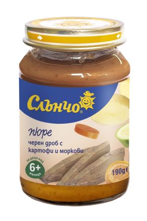 СЛЪНЧО бебешко пюре Черен дроб с картофи и моркови  6м.+  190гр. 2514