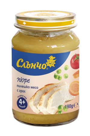 СЛЪНЧО бебешко пюре Пиле с грах  4м.+.190гр.  4594