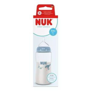 NUK FC Бебешко шише Temperature control със силик. биб. М, 3+м. 300мл.Кит момче 216.340