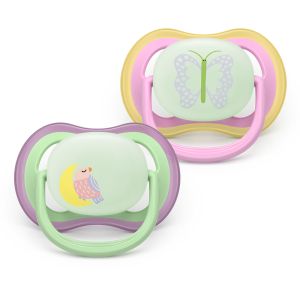 Philips AVENT ортодонтски светещи силиконови залъгалки Ultra Air , 6-18м, с картинки, в кутия за стерилизиране 0660.001