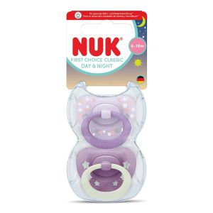 NUK FC Залъгалка силикон + кутийка 6-18 м 2 бр. DAY&NIGHT МОМИЧЕ
