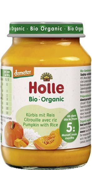 HOLLE БИО Бебешко пюре от тиква с ориз 4м+. 190 гр.   2928/210318