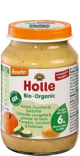 HOLLE БИО Бебешко пюре от тиквички, тиква и картоф, 6м+, 190гр.  1457