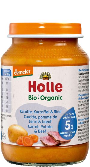 HOLLE БИО бебешко пюре от морков, картоф и говеждо месо 4+ мес. 190гр. 210306