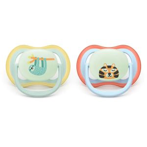 PHILIPS AVENT Силиконови залъгалки 2 бр. 0-6 м. ULTRA AIR NIGHT ЛЕНИВЕЦ/ТИГЪР 0656.001